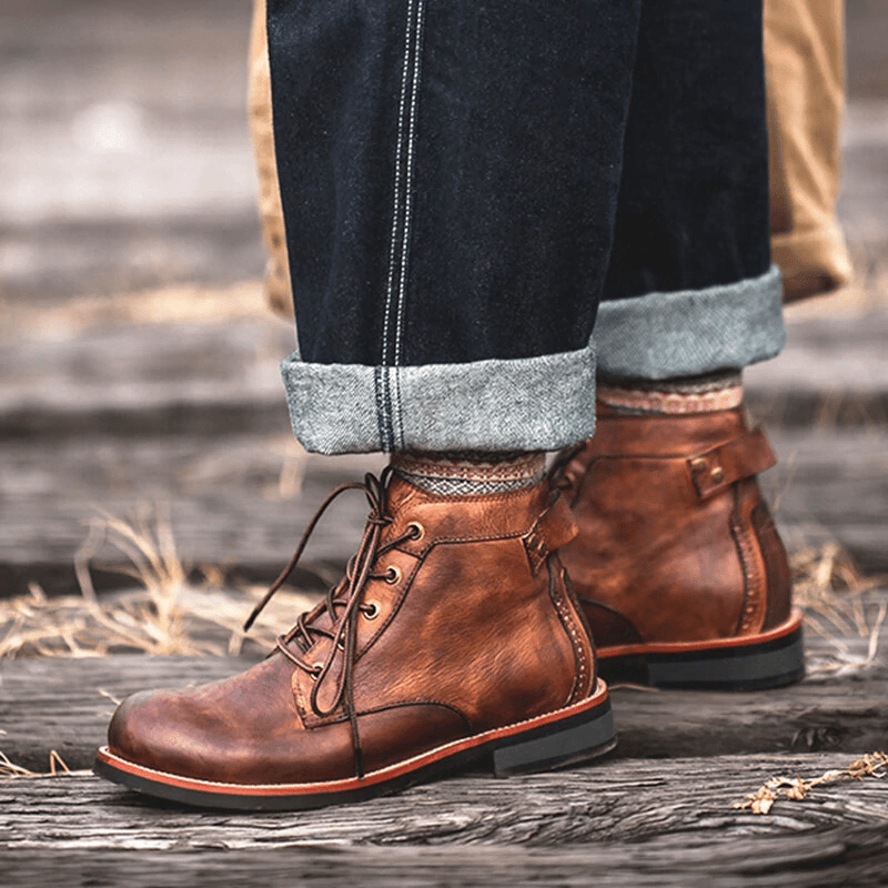 🔥Hot Sale🎉Mens Genuine Leather Waterproof Non-slip Arch Support Vintage Casual Chukka Boots