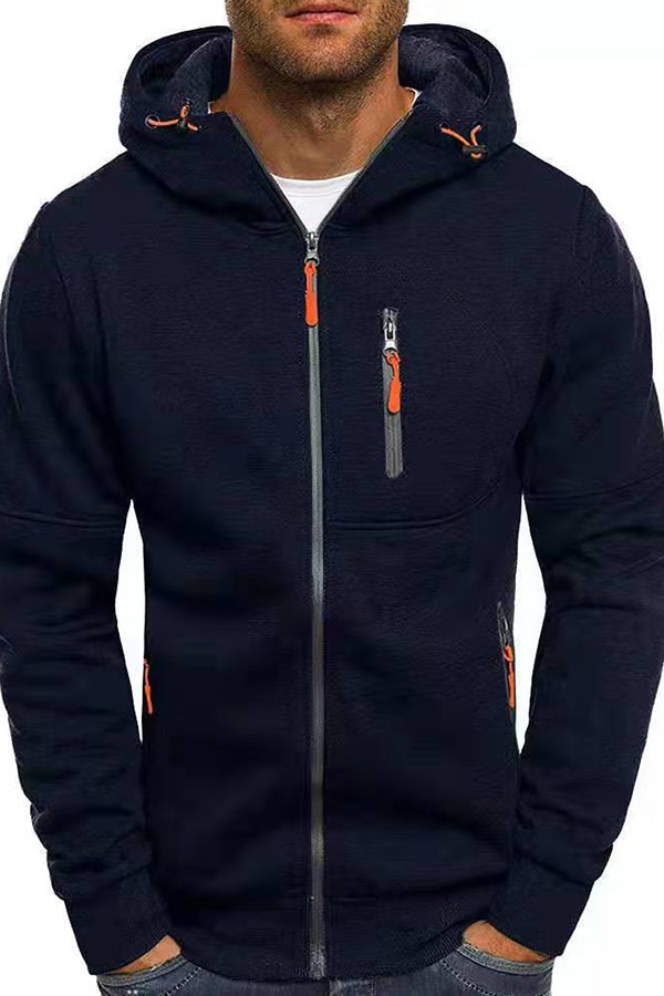 Men's Sports Fitness Leisure Jacquard Sweater Cardigan Hooded Jacket