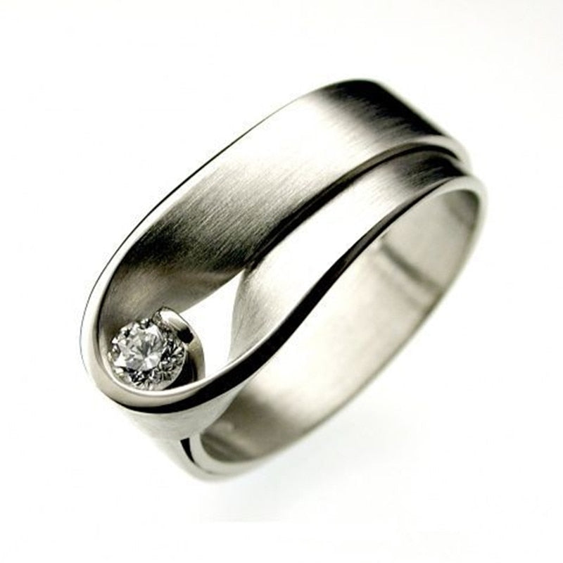 Korean New Design Simple Chic Silver Color  White Zircon Ring for Women