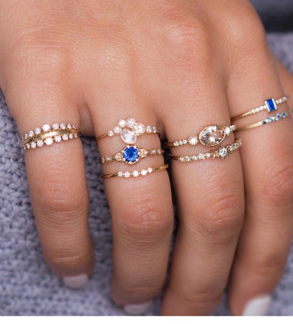 Fashion Crystal Gold color  Geometric Knuckle Rings set