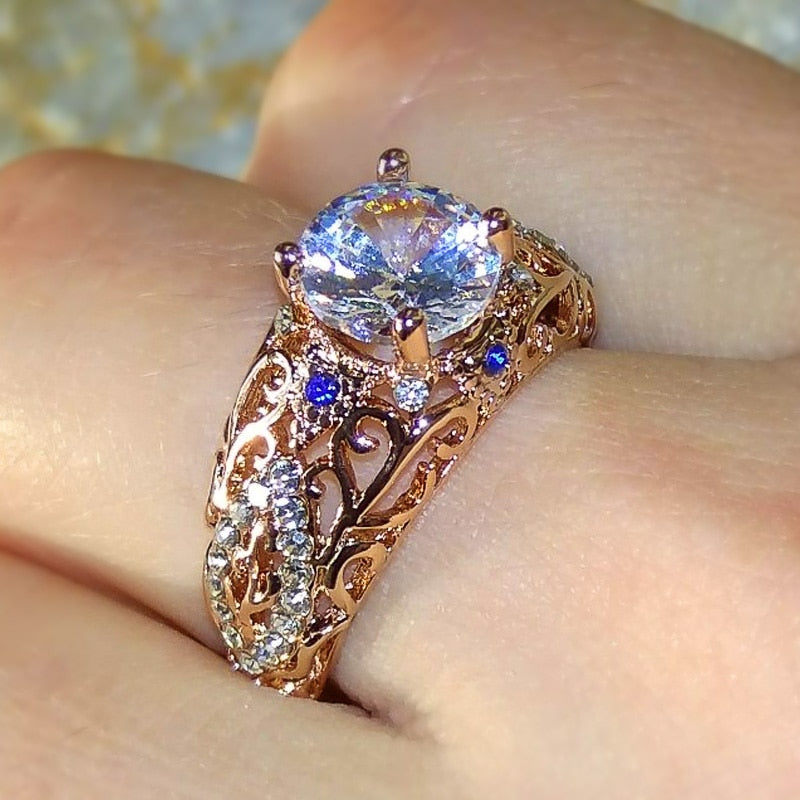 Romantic Hollow Out Bridal Wedding Rings Rose Gold Color Vintage Party Female Ring