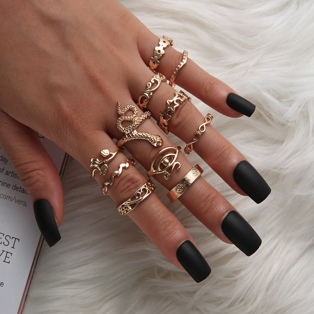 Star Snake Knuckle Rings set For Women Eye Flower