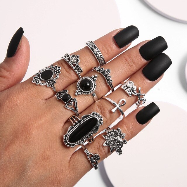 Star Snake Knuckle Rings set For Women Eye Flower