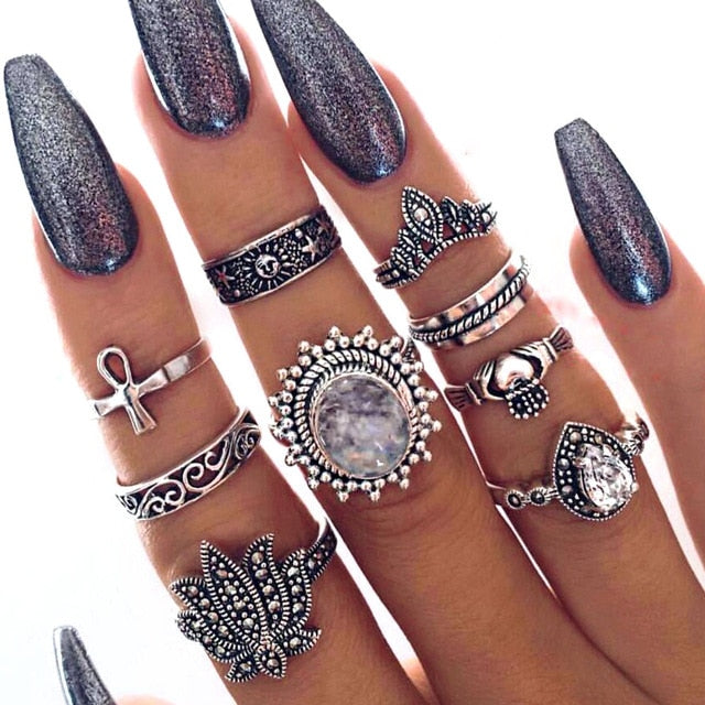 Star Snake Knuckle Rings set For Women Eye Flower