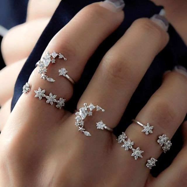 Star Snake Knuckle Rings set For Women Eye Flower