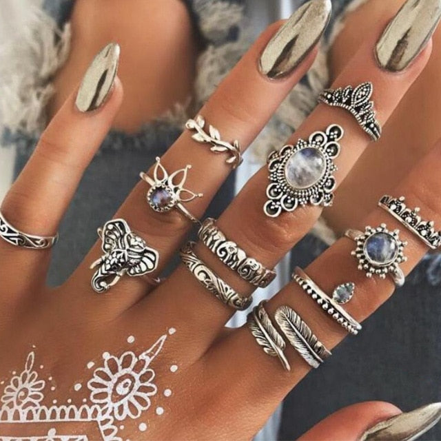 Star Snake Knuckle Rings set For Women Eye Flower