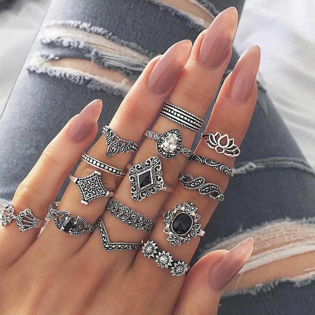 Star Snake Knuckle Rings set For Women Eye Flower