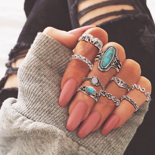 Star Snake Knuckle Rings set For Women Eye Flower