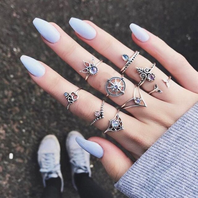 Star Snake Knuckle Rings set For Women Eye Flower