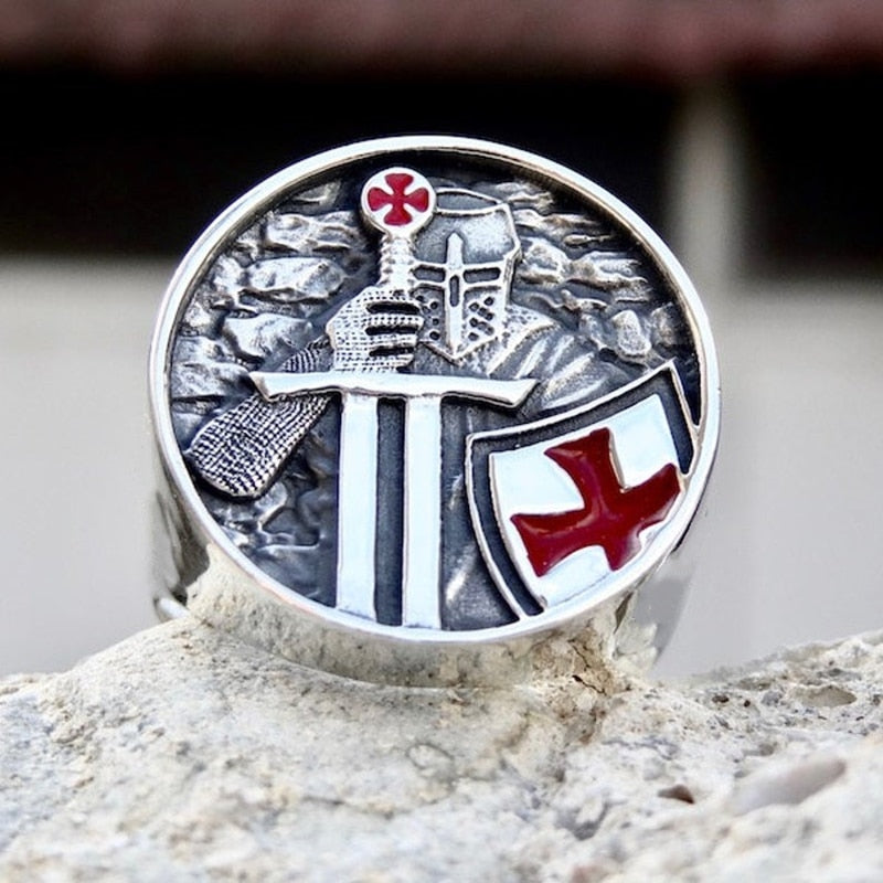 Mens Knights Templar Red Cross 316L Stainless Steel Rings for Men