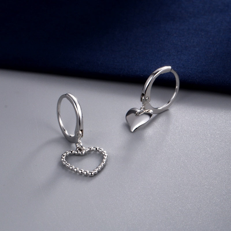 New Asymmetric Love Heart  Silver Color Drop Earrings