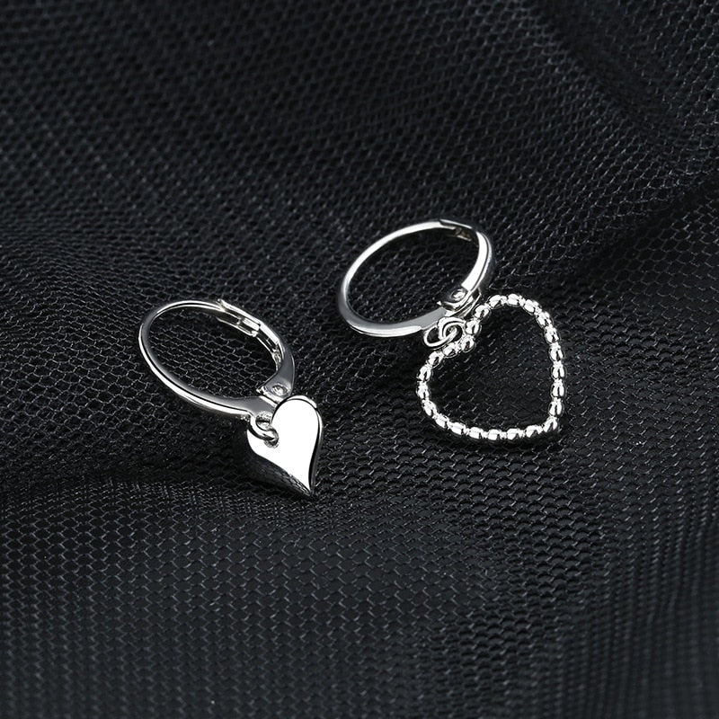New Asymmetric Love Heart  Silver Color Drop Earrings