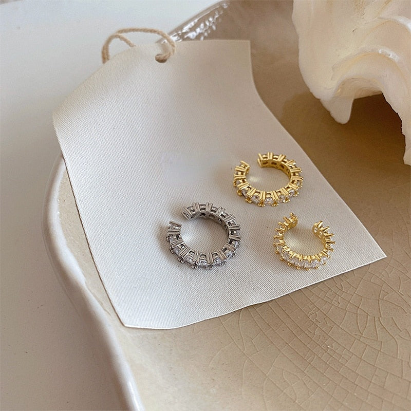 Gold Silver Color Full CZ Crystal Ear Cuff Clip on Earrings