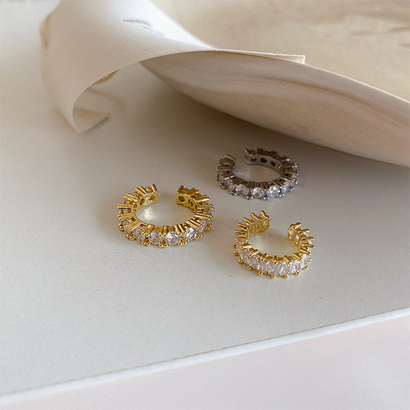 Gold Silver Color Full CZ Crystal Ear Cuff Clip on Earrings